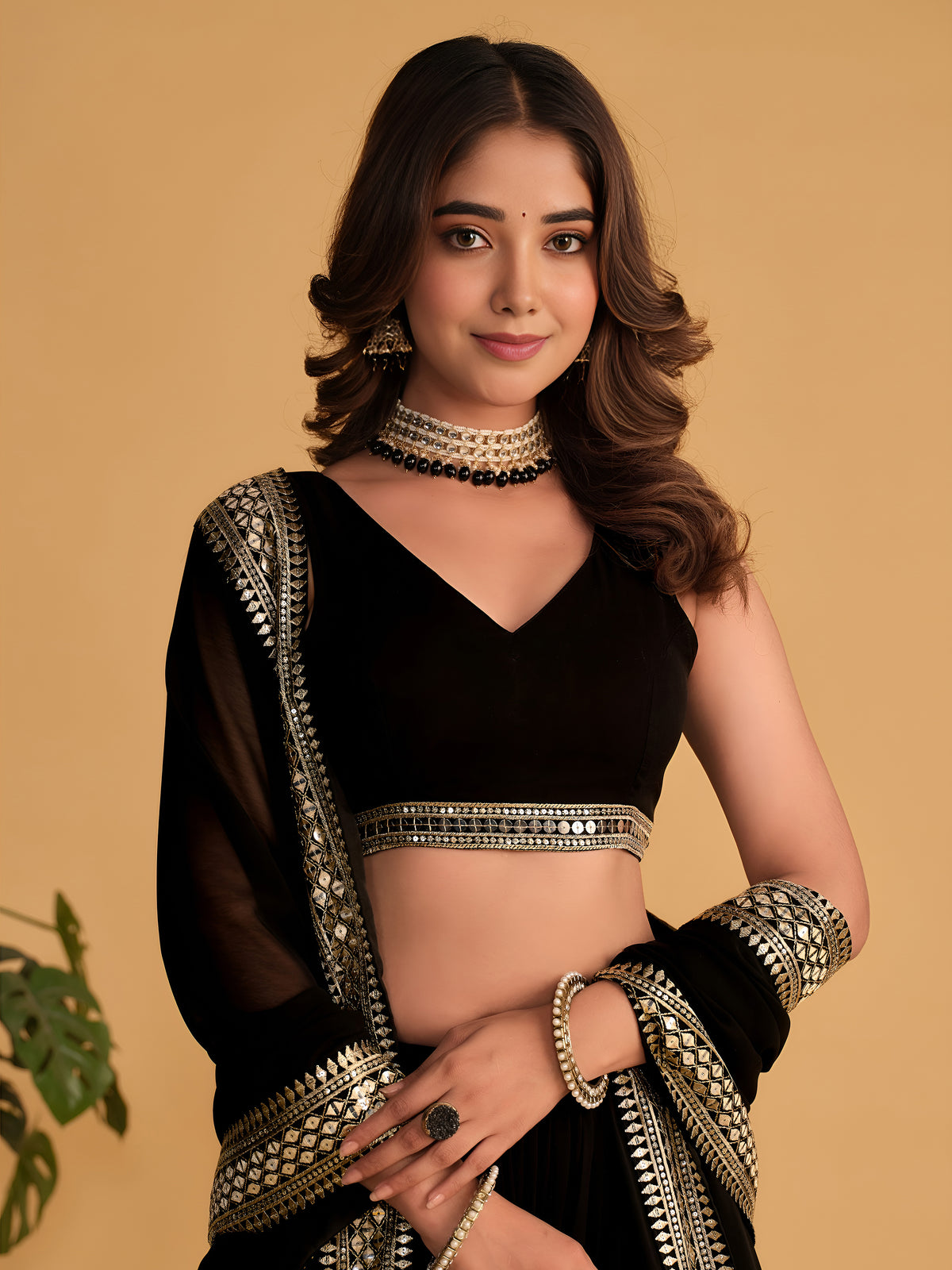 Black Designer Lehenga Choli with Silver Embroidered Border and Dupatta
