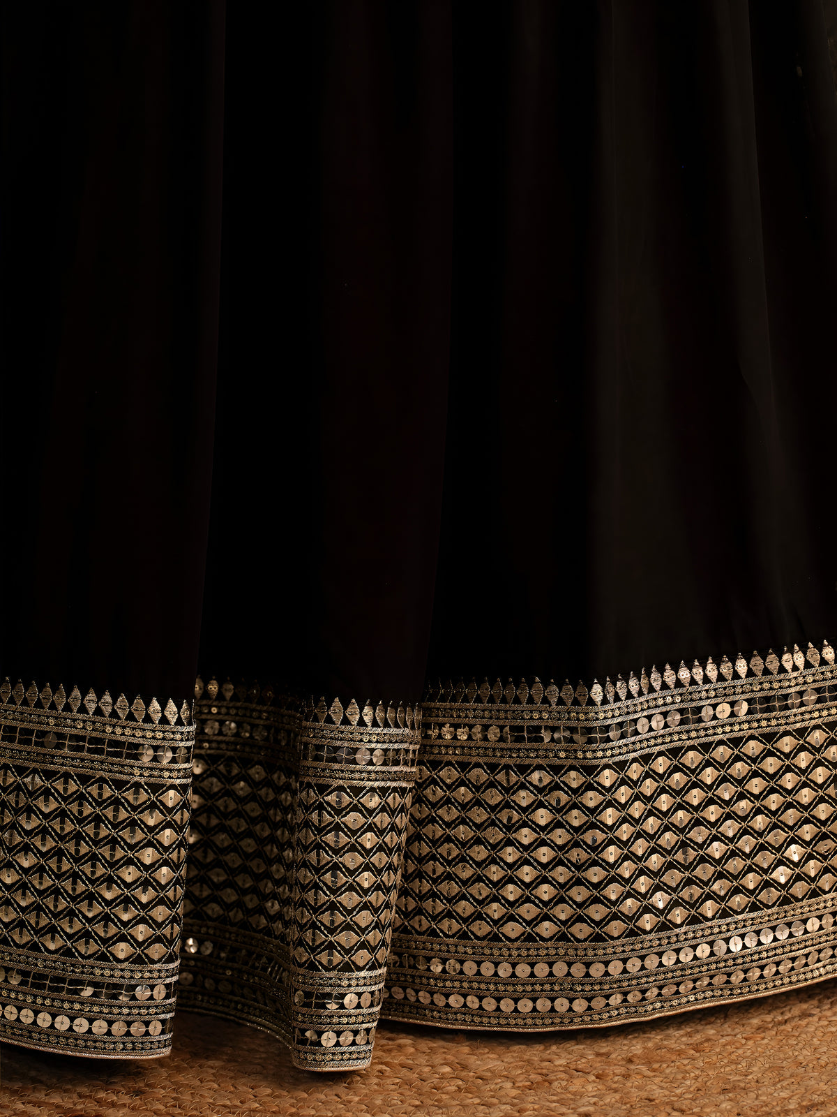 Black Designer Lehenga Choli with Silver Embroidered Border and Dupatta