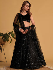 Black Designer Lehenga Choli with Silver Sequin Work and Sheer Dupatta