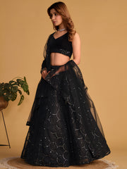Black Designer Lehenga Choli with Silver Sequin Work and Sheer Dupatta
