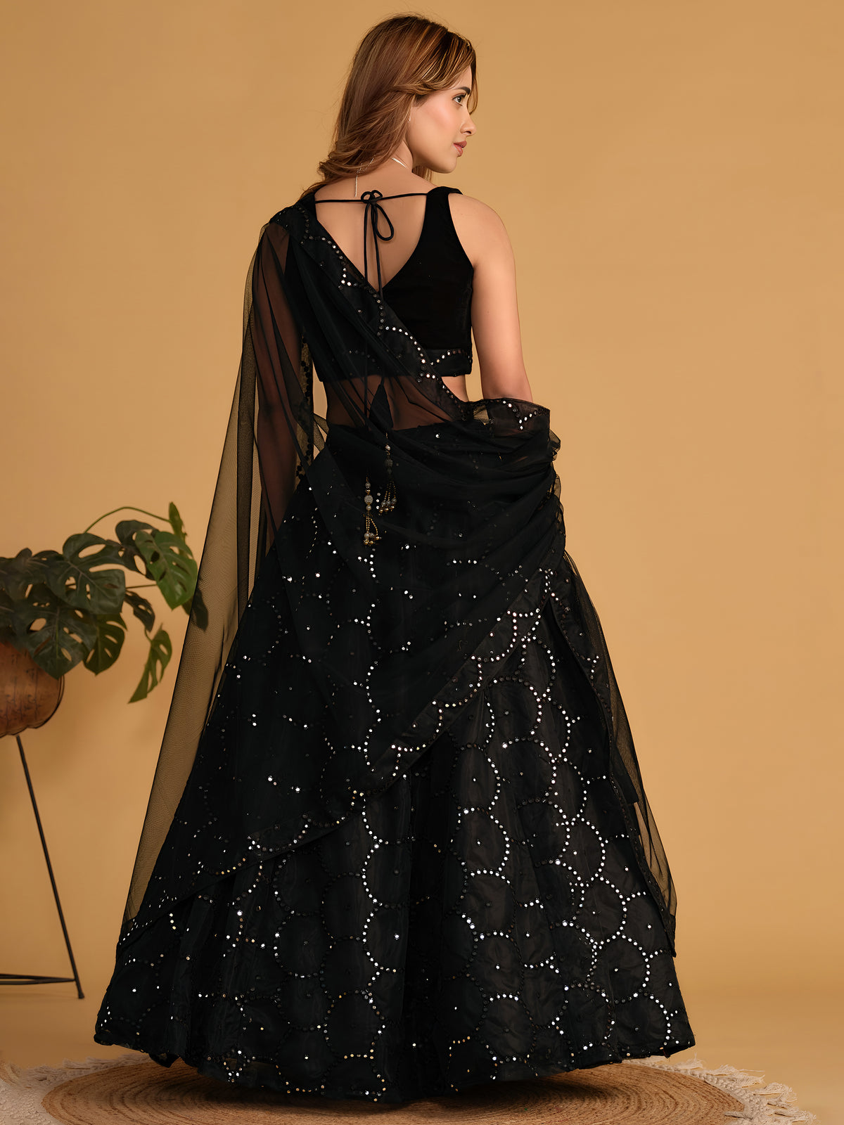 Black Designer Lehenga Choli with Silver Sequin Work and Sheer Dupatta