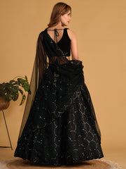 Black Designer Lehenga Choli with Silver Sequin Work and Sheer Dupatta