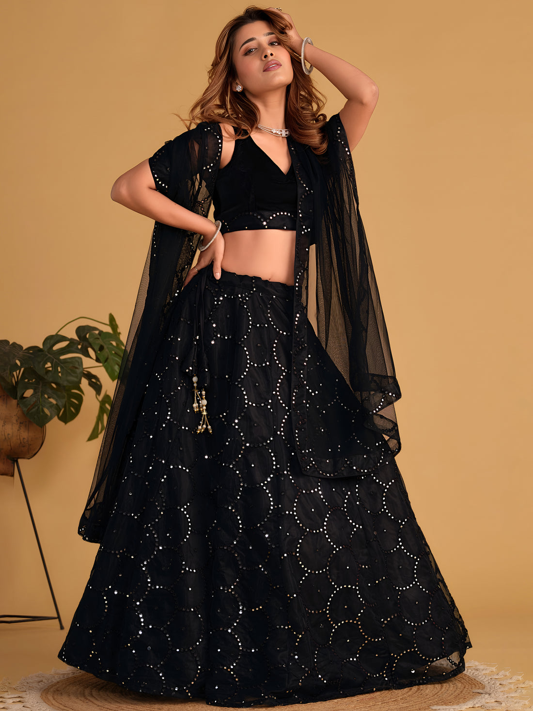 Black Designer Lehenga Choli with Silver Sequin Work and Sheer Dupatta
