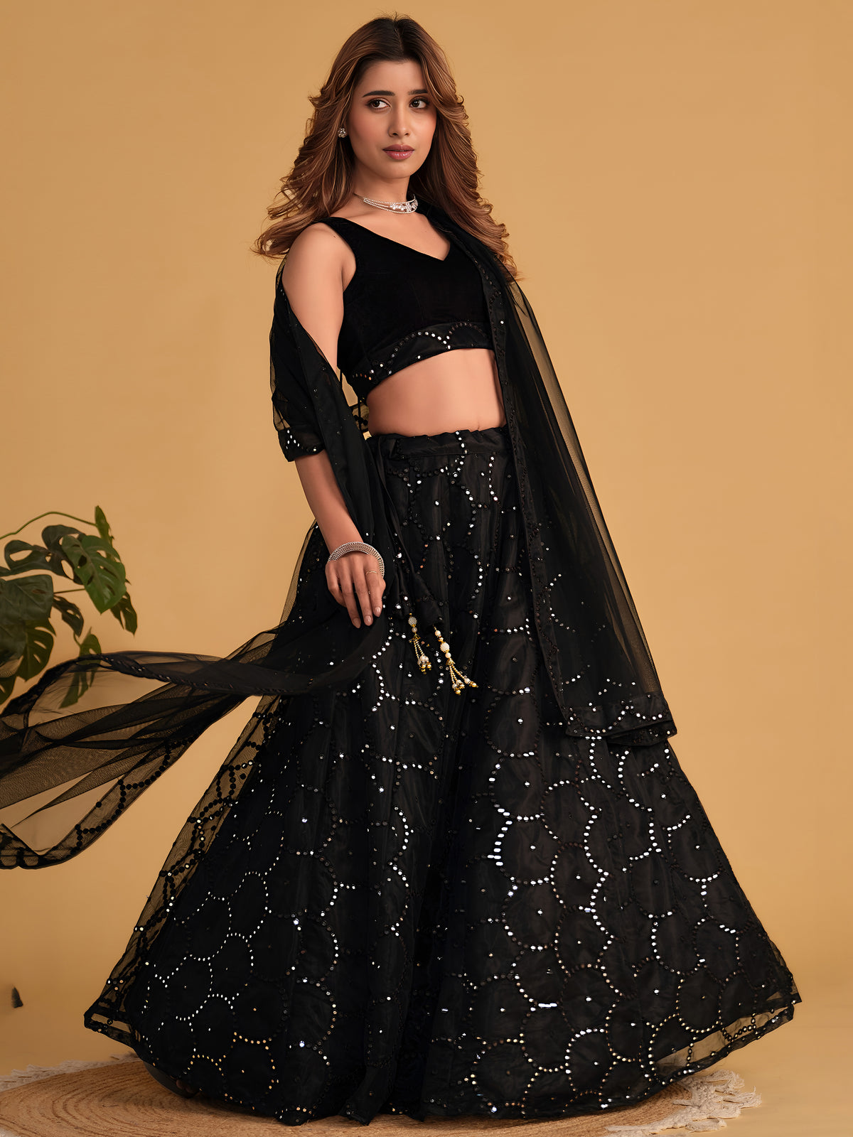 Black Designer Lehenga Choli with Silver Sequin Work and Sheer Dupatta