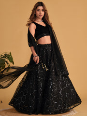 Black Designer Lehenga Choli with Silver Sequin Work and Sheer Dupatta