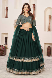 Dark Green Sequin Work Lehenga Choli with Dupatta