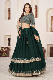 Dark Green Sequin Work Lehenga Choli with Dupatta