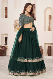 Dark Green Sequin Work Lehenga Choli with Dupatta