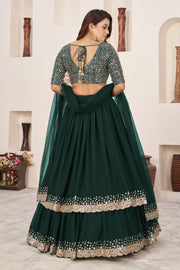Dark Green Sequin Work Lehenga Choli with Dupatta