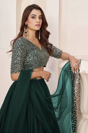Dark Green Sequin Work Lehenga Choli with Dupatta
