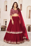 Wine Red Sequin Work Lehenga Choli with Dupatta