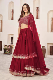 Wine Red Sequin Work Lehenga Choli with Dupatta