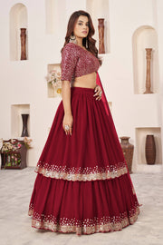 Wine Red Sequin Work Lehenga Choli with Dupatta
