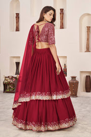 Wine Red Sequin Work Lehenga Choli with Dupatta