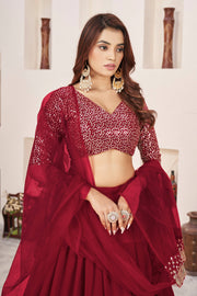 Wine Red Sequin Work Lehenga Choli with Dupatta
