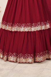 Wine Red Sequin Work Lehenga Choli with Dupatta