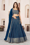 Royal Blue Lehenga Choli with Gold Sequin Embroidery and Designer Dupatta