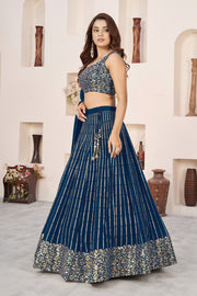 Royal Blue Lehenga Choli with Gold Sequin Embroidery and Designer Dupatta