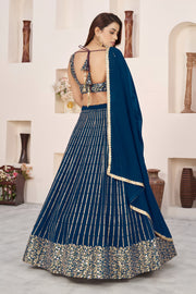 Royal Blue Lehenga Choli with Gold Sequin Embroidery and Designer Dupatta