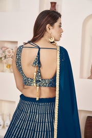 Royal Blue Lehenga Choli with Gold Sequin Embroidery and Designer Dupatta