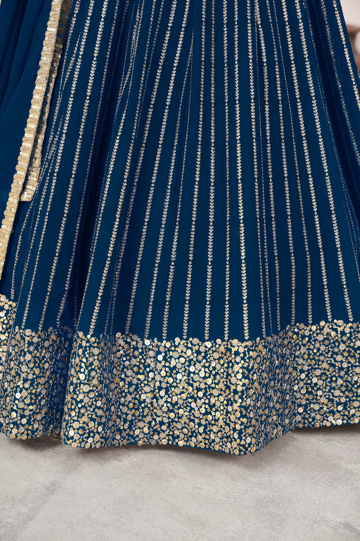 Royal Blue Lehenga Choli with Gold Sequin Embroidery and Designer Dupatta