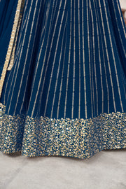 Royal Blue Lehenga Choli with Gold Sequin Embroidery and Designer Dupatta