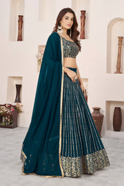 Dark Teal Green Lehenga Choli with Gold Sequin Work