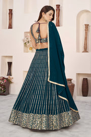 Dark Teal Green Lehenga Choli with Gold Sequin Work