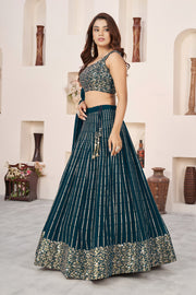 Dark Teal Green Lehenga Choli with Gold Sequin Work