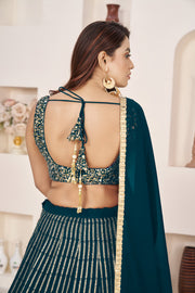Dark Teal Green Lehenga Choli with Gold Sequin Work