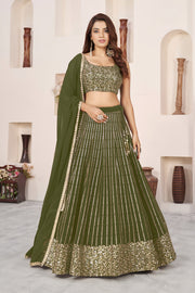 Olive Green Lehenga Choli with Gold Sequin Work