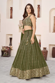 Olive Green Lehenga Choli with Gold Sequin Work