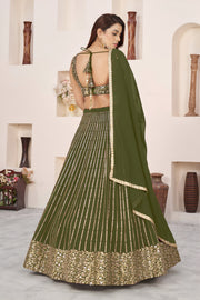 Olive Green Lehenga Choli with Gold Sequin Work