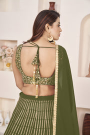 Olive Green Lehenga Choli with Gold Sequin Work