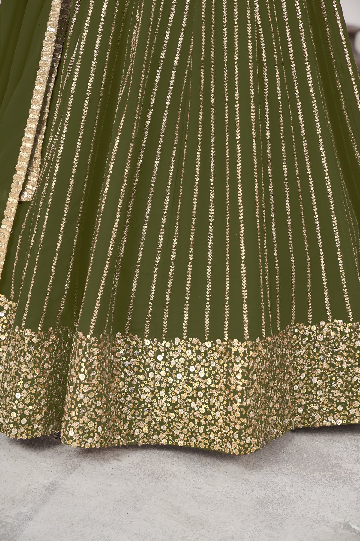 Olive Green Lehenga Choli with Gold Sequin Work