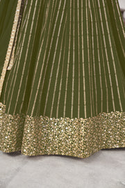 Olive Green Lehenga Choli with Gold Sequin Work