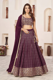 Wine Purple Gold Sequin Work Lehenga Choli with Dupatta