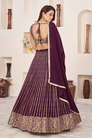 Wine Purple Gold Sequin Work Lehenga Choli with Dupatta