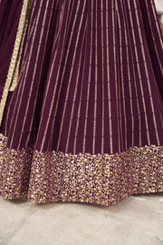 Wine Purple Gold Sequin Work Lehenga Choli with Dupatta