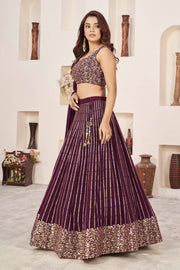 Wine Purple Gold Sequin Work Lehenga Choli with Dupatta