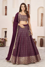 Wine Purple Lehenga Choli with Gold Sequin Work