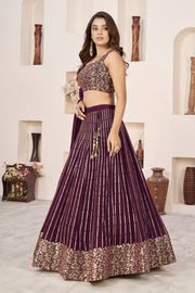Wine Purple Lehenga Choli with Gold Sequin Work