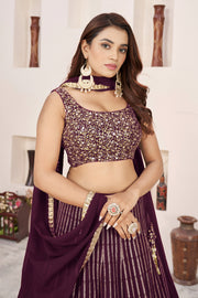 Wine Purple Lehenga Choli with Gold Sequin Work