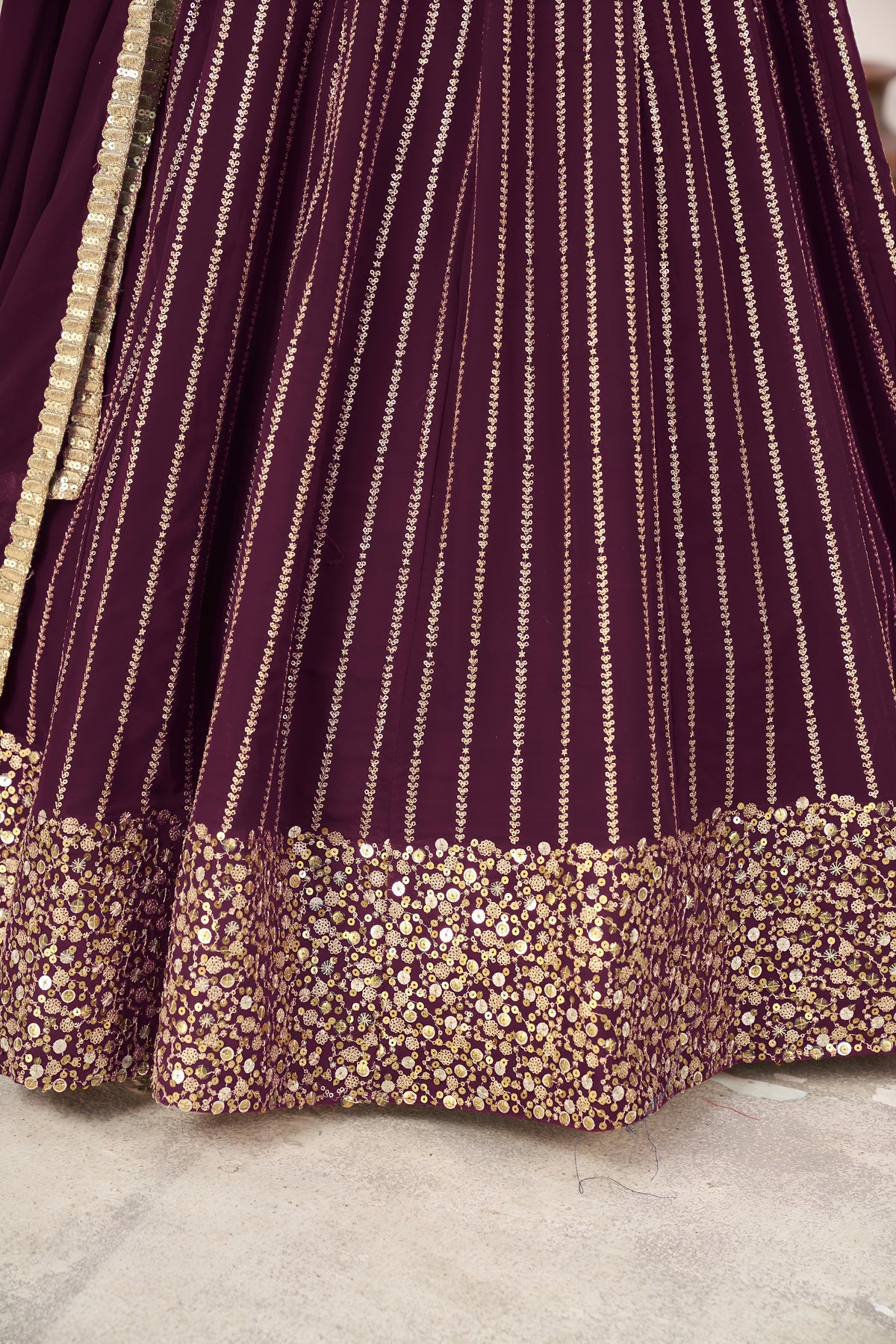 Wine Purple Lehenga Choli with Gold Sequin Work