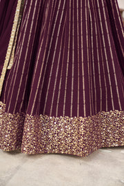 Wine Purple Lehenga Choli with Gold Sequin Work