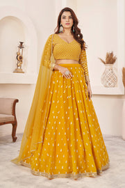 Mustard Yellow Embroidered Lehenga Choli with Dupatta