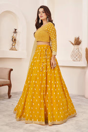 Mustard Yellow Embroidered Lehenga Choli with Dupatta