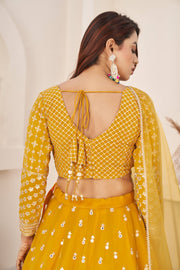 Mustard Yellow Embroidered Lehenga Choli with Dupatta