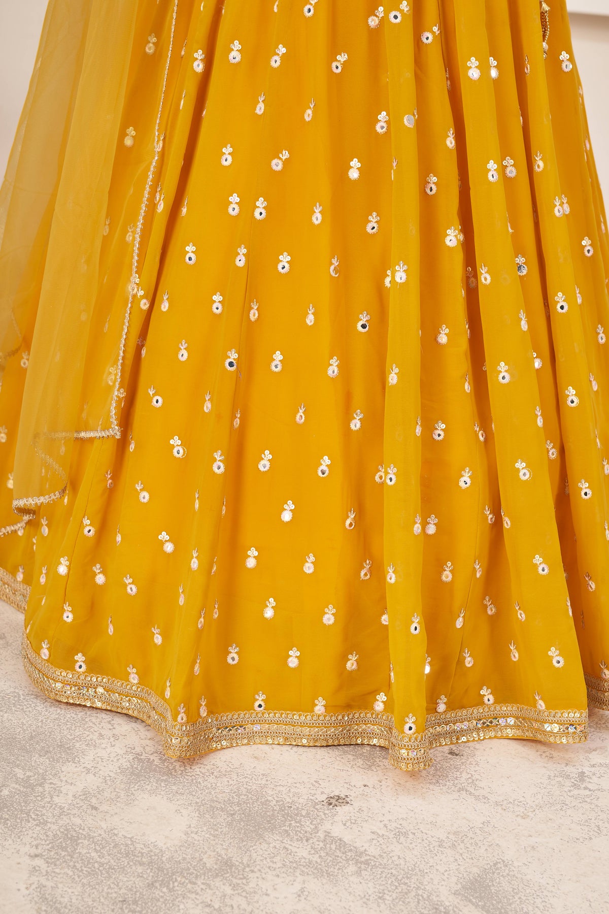 Mustard Yellow Embroidered Lehenga Choli with Dupatta