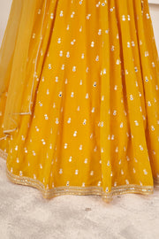 Mustard Yellow Embroidered Lehenga Choli with Dupatta